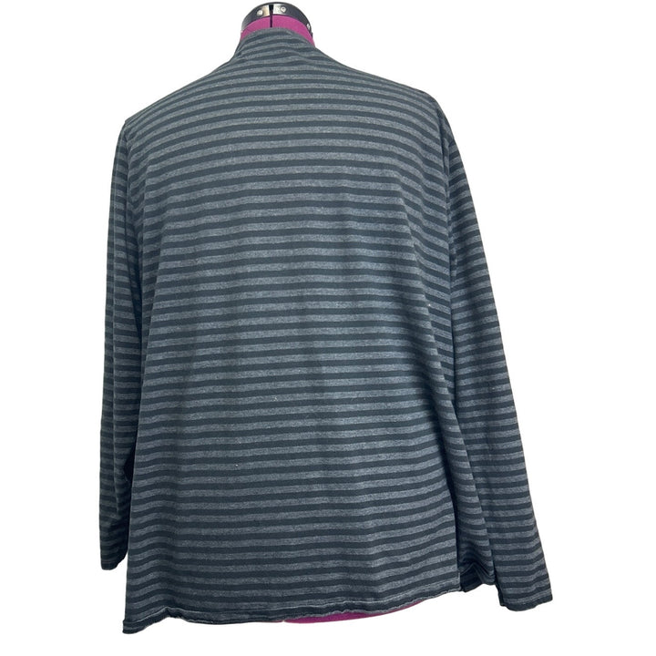 Hand Printed Upcycled Womens 5X Hydrangea Floral Striped Long Sleeve Tee Shirt