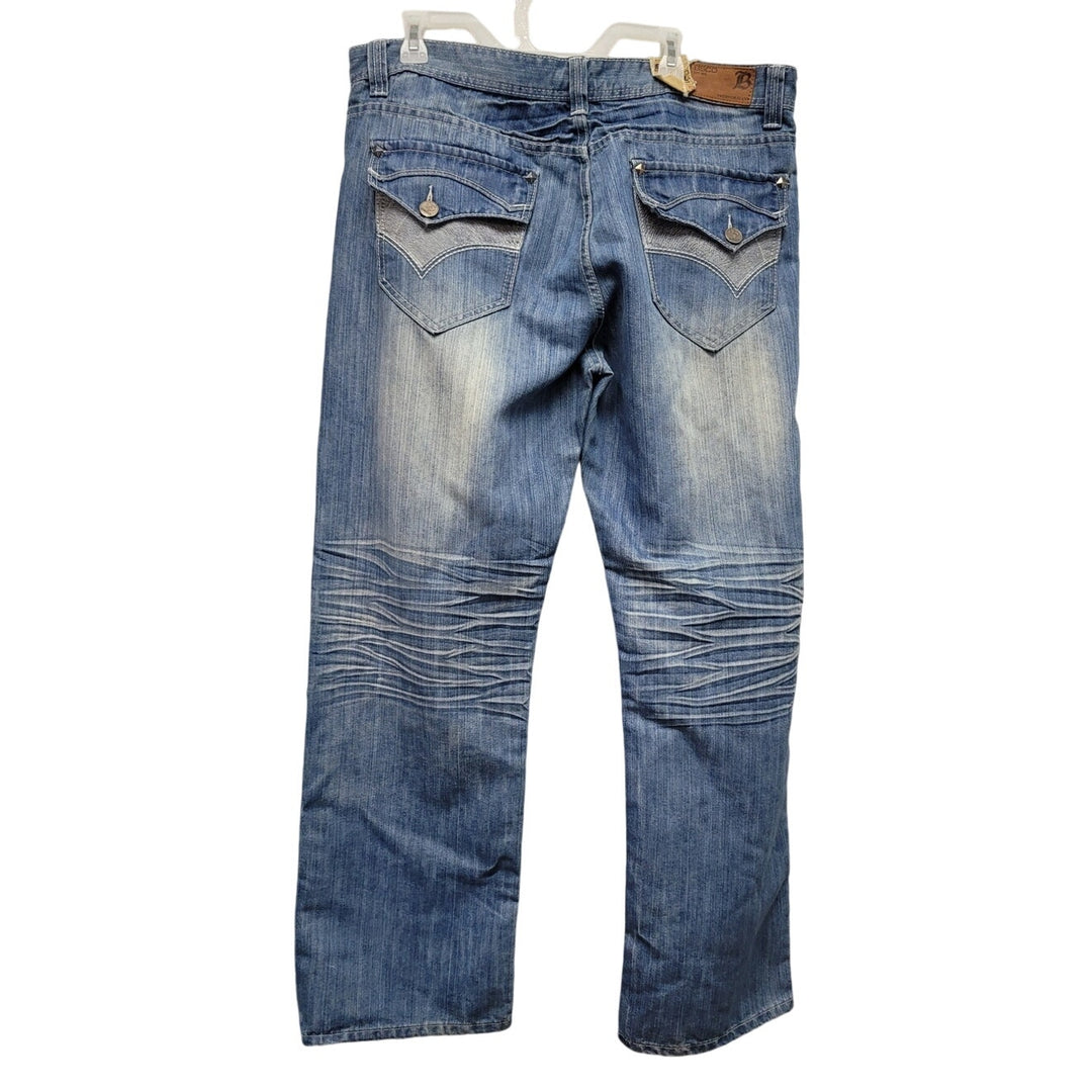 New Basic Code Mens 40X32 Cotton Factory Whiskered Distressed Faded Denim Jeans