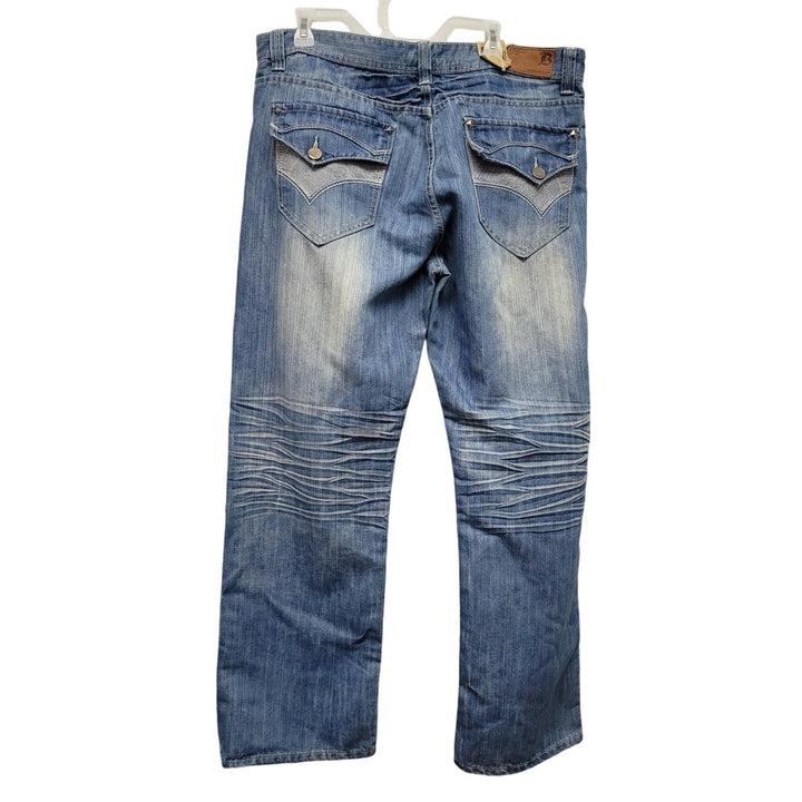 New Basic Code Mens 40X32 Cotton Factory Whiskered Distressed Faded Denim Jeans