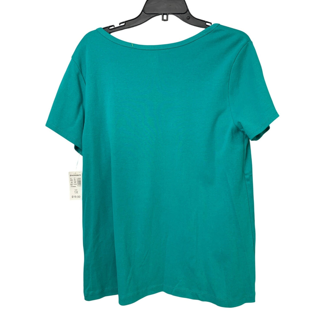 New Hand Printed Women Plus Size 1X Blue Living The Prayers Scoop Neck Tee Shirt