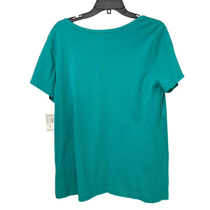 New Hand Printed Women Plus Size 1X Blue Living The Prayers Scoop Neck Tee Shirt