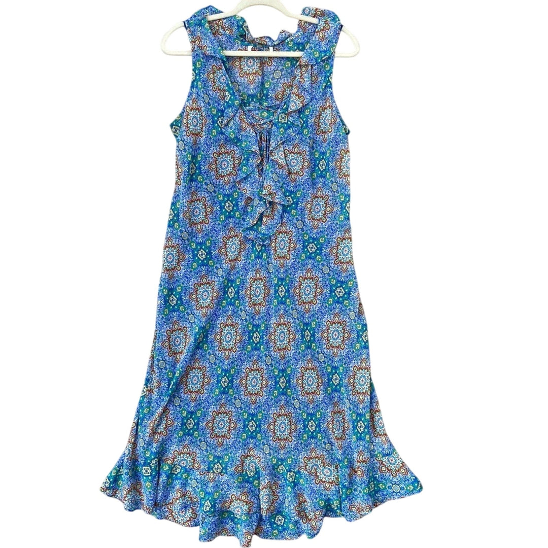 John Paul Richard Womens Large Sleeveless Floral Lace Up Polyester Midi Sundress