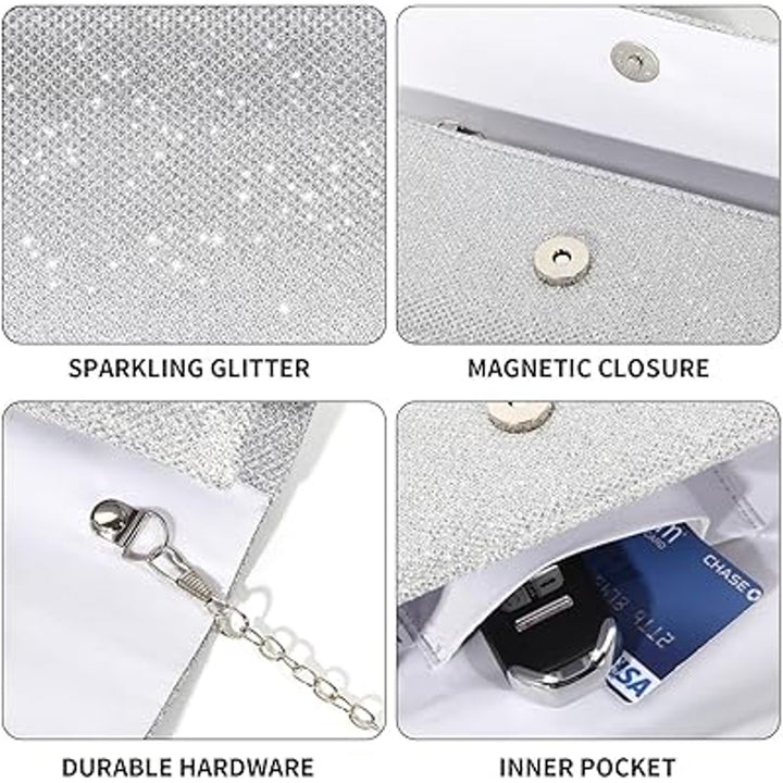 LovyoCoCo Womens Silver Evening Bag Clutch Purses Sparkling Party Handbag