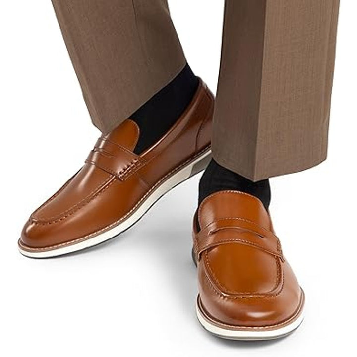 Bruno Marc Mens Size 10.5 Brown Faux Leather Dress Penny Loafer Slip On Shoes