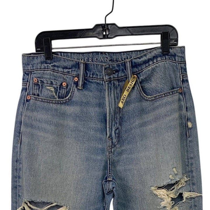 New American Eagle Womens Size 12 Easyflex Loose Distressed Denim Blue Jeans