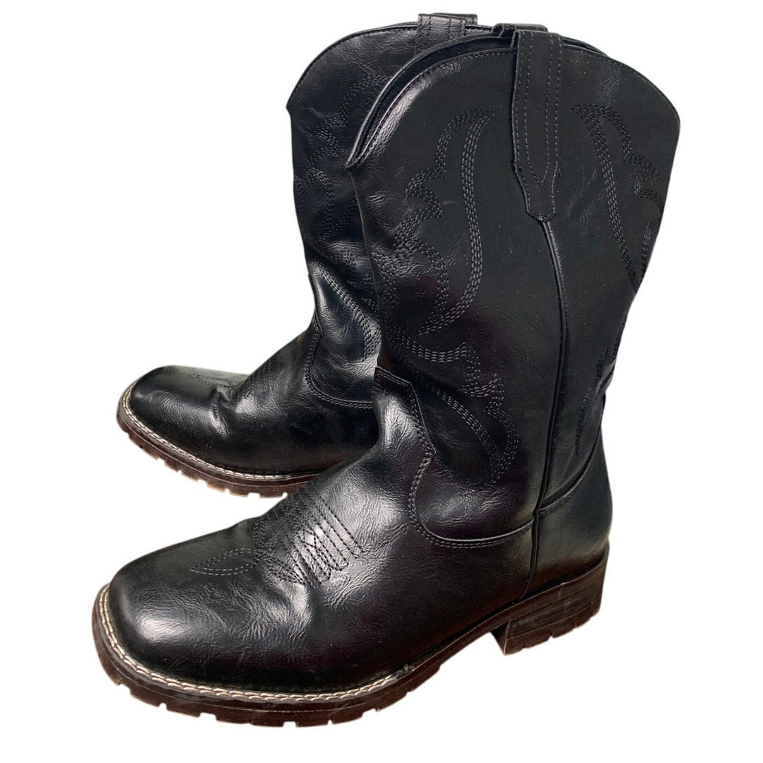 RLW Mens Size 11 Black Faux Leather 1.5" Heel Slip On Rugged Cowboy Boot Shoes