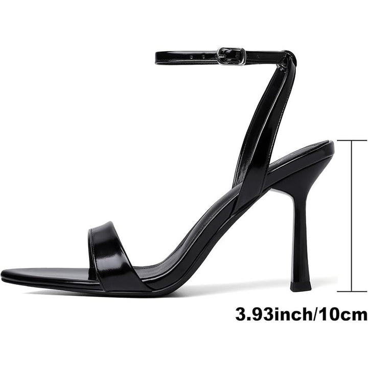 New Mostrin Womens 7 Black Open Toe Ankle Strap 4" Heel Stilletto Sandal Shoes