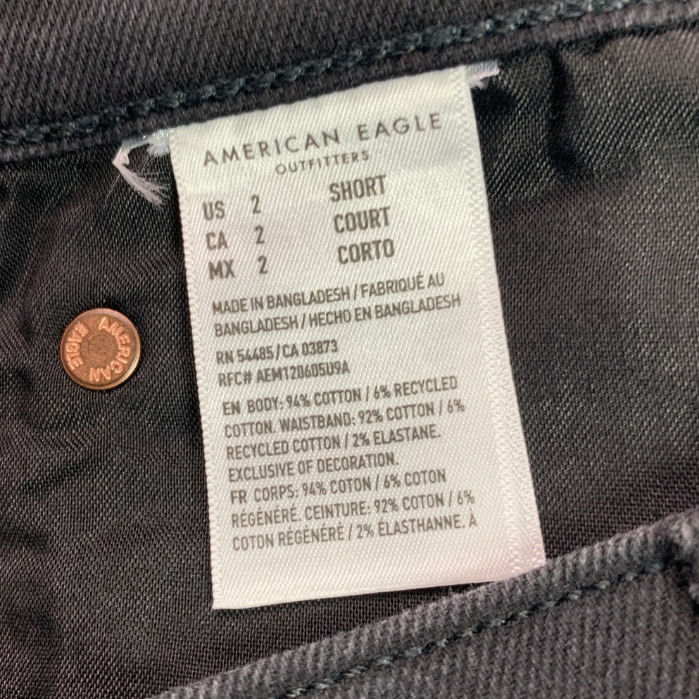 New American Eagle Womens Size 2 90s Wide Leg Crop Stretch Black Denim Jeans