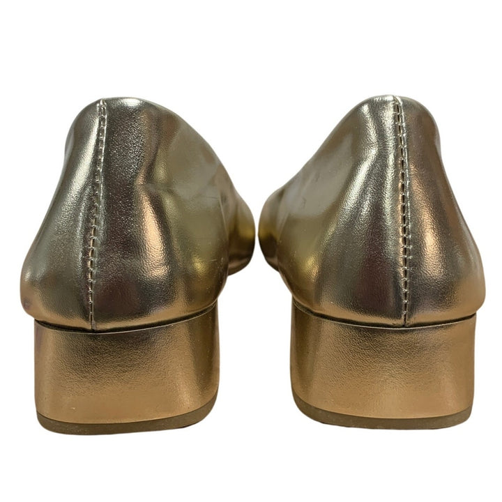 Jeekopeg Womens Size 9 Gold 1.25" Chunky Heel Round Closed Toe PU Leather Shoes
