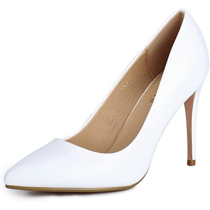 Idifu Womens 7 White 4" Stiletto Heel Pumps Slide On Closed Pointed Toe Shoes