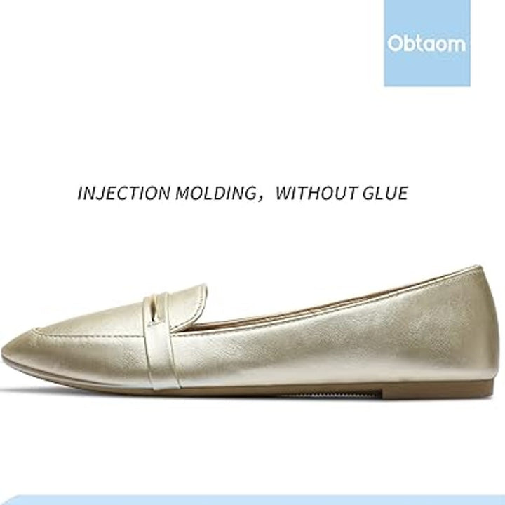 Obtaom Womens Size 10 Gold Pointy Toe Slide On Loafer Comfort Ballet Flat Shoes