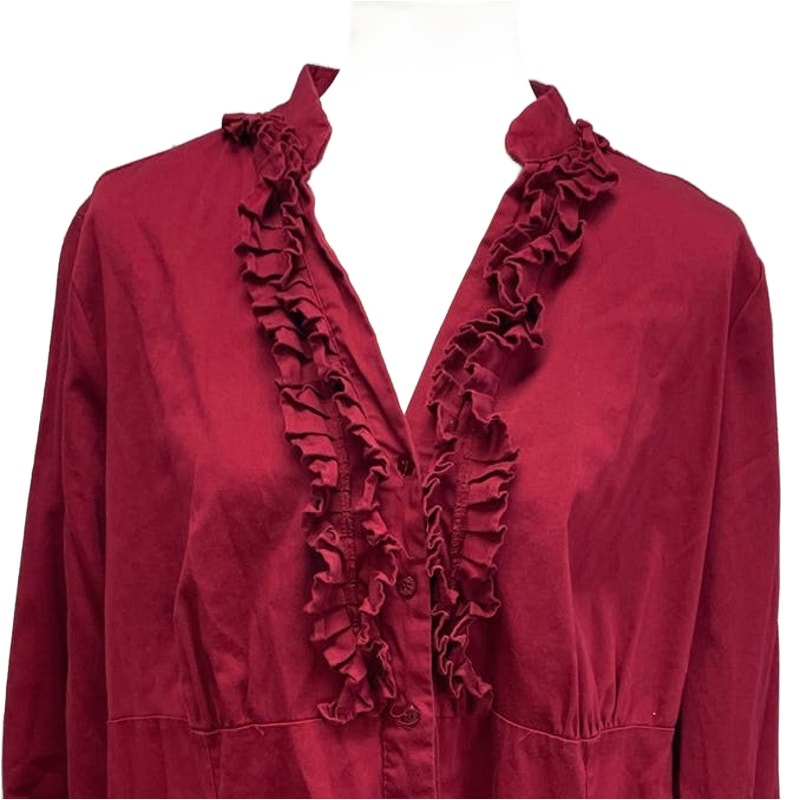 Apt 9 Womens Plus Size 1X Long Sleeve Ruffled Front Cotton Blend Career Blouse