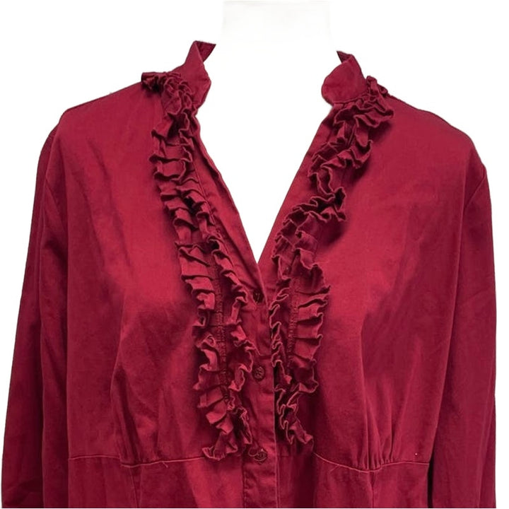Apt 9 Womens Plus Size 1X Long Sleeve Ruffled Front Cotton Blend Career Blouse