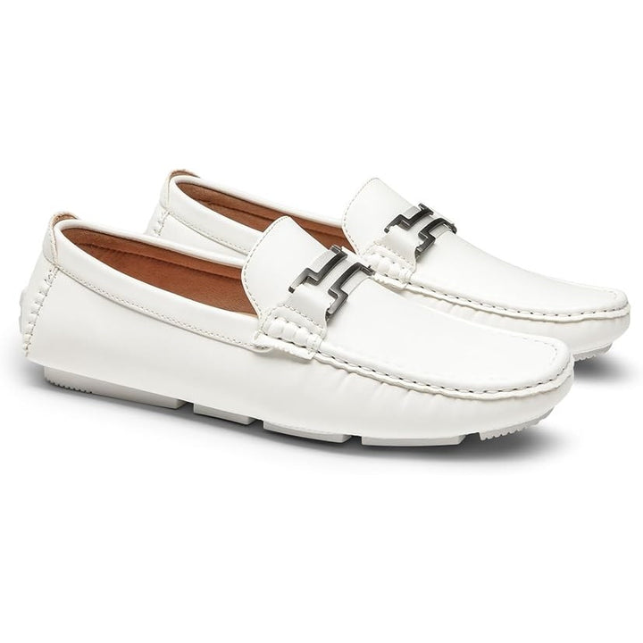 Bruno Marc Mens Size 10 White Faux Leather Driving Loafers Casual Slip On Shoes