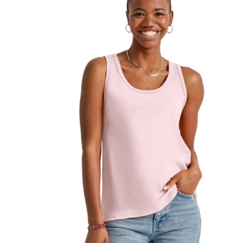New Hanes Womens Small Essentials Solid Pale Pink 100% US Grown Cotton Tank Top