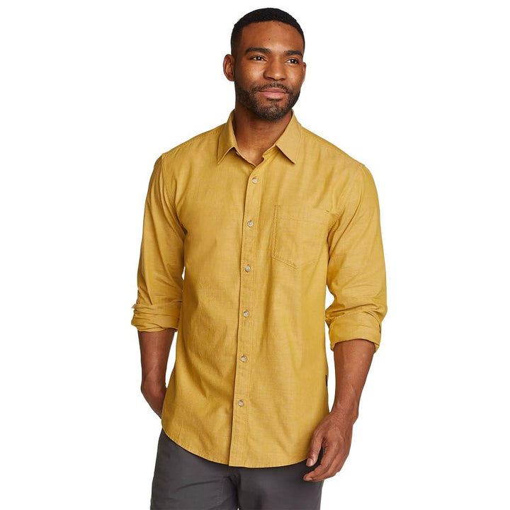 New Eddie Bauer Mens Moss Yellow Camano 100% Cotton Long Sleeve Button Up Shirt