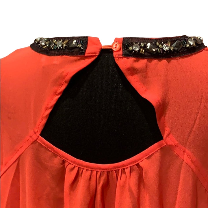 COC 1X Long Sleeve Sheer Bejeweled Keyhole 100% Polyester Hand Wash Blouse
