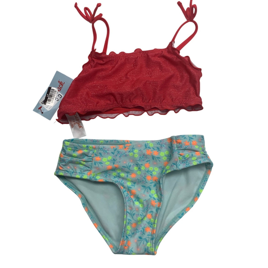 New Cat &amp; Jack Girls Medium 8 UPF 50+ Red Blue Floral Bikini 2PC Swim Swimsuit