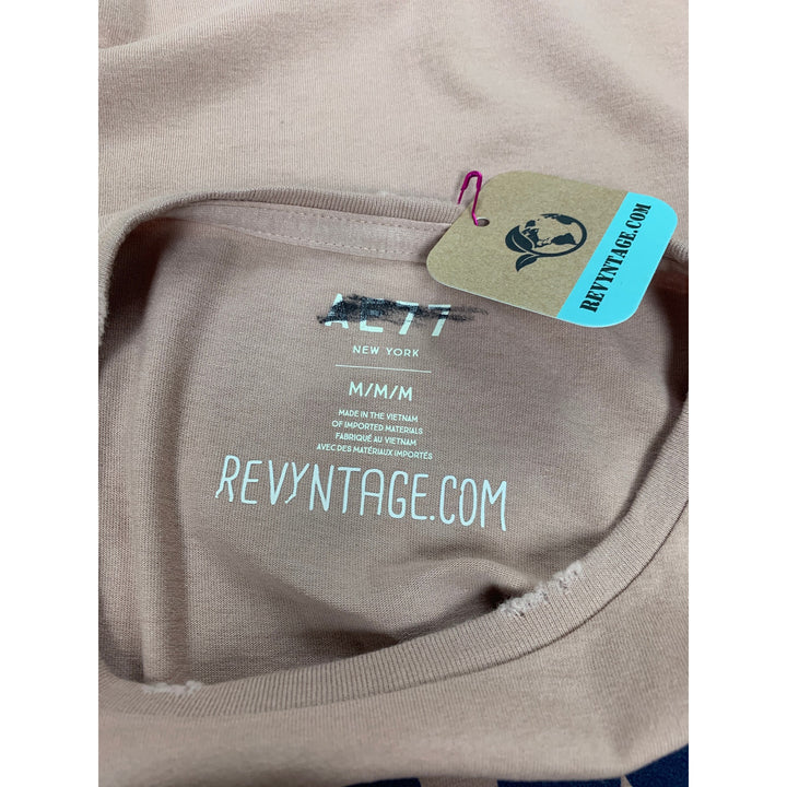 New Upcycled Hand Printed Womens Medium Life Is A Beach Crew Neck Rugged Tee