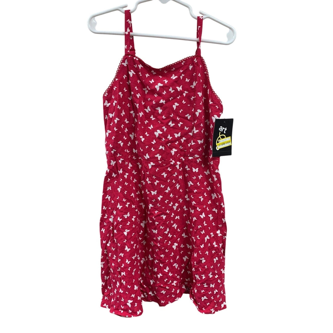 New Art Class Girls Small (6/7) Butterfly Thin Strap Back Zip Scallop Edge Dress