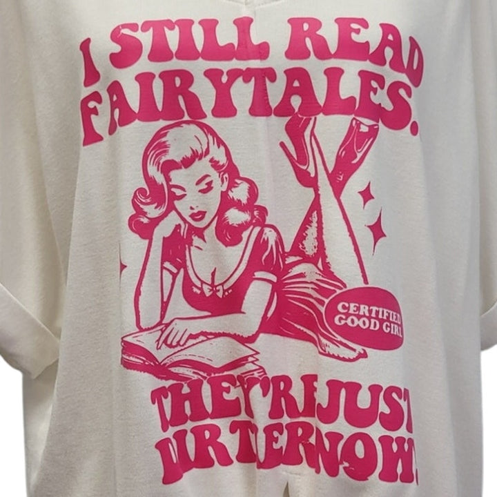 Hand Printed Upcycled Womens Medium I Still Read Dirty Fairtales Good Girl Top
