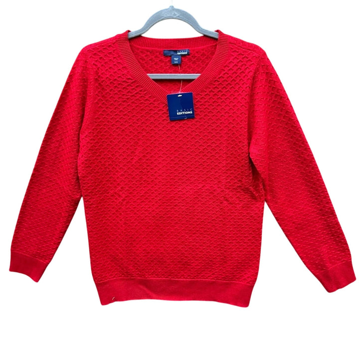 NWT New Basic Editions Womens Medium Red Metallic Long Sleeve Knit Sweater