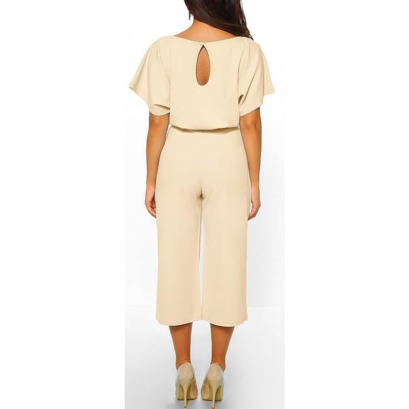 NWT New Chartou Womens XL Short Sleeve Bow Tie Wide Leg Cropped Capri Jumpsuit