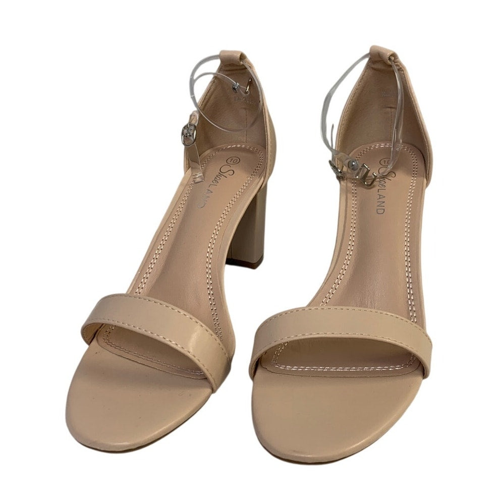 Shoe Land Womens Size 10 Beige 3.25" Heel Ankle Strap Open Round Toe Shoes