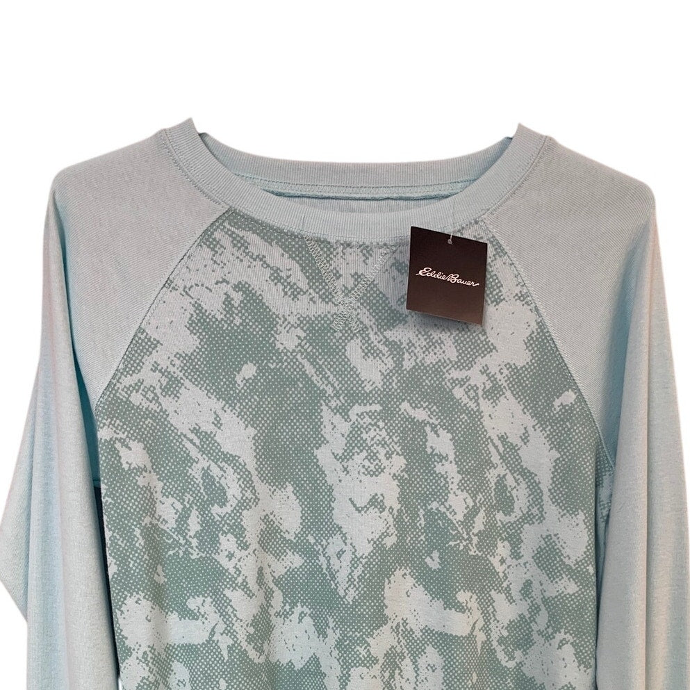 New Eddie Bauer Womens XS Aqua Lightweight Print Long Sleeve Sweatshirt