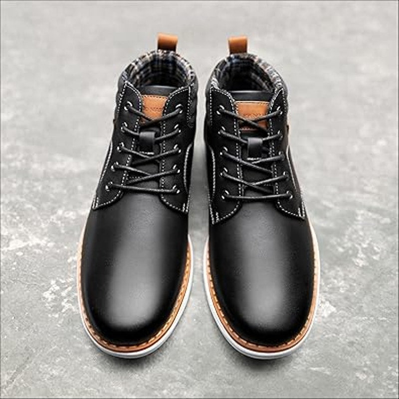 New Bruno Marc Mens 9 Black Faux Leather Mid Top Chukka Sneaker Lace Up Shoes