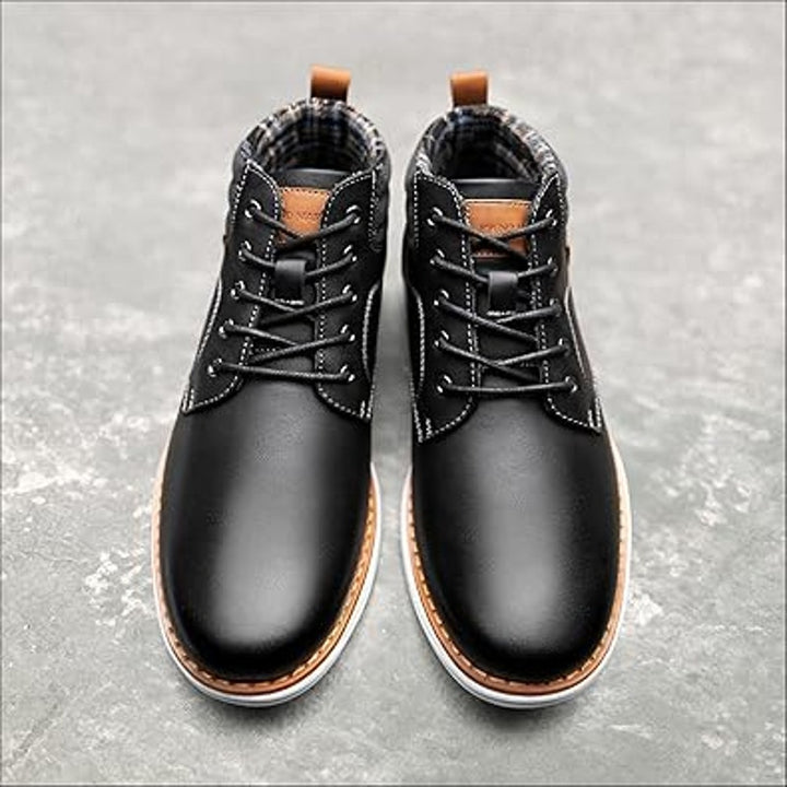 New Bruno Marc Mens 9 Black Faux Leather Mid Top Chukka Sneaker Lace Up Shoes