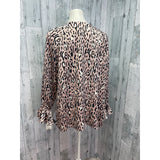 New Bar III Womens 1X Long Sleeve Polyester Leopard Spot V-Neck Flowy Blouse