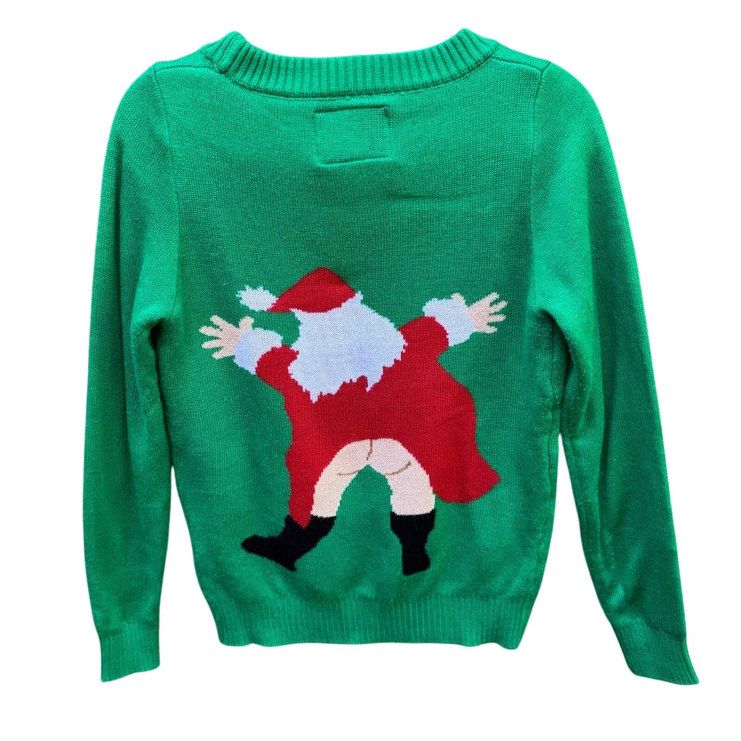 Tipsy Elves Womens Medium Ugly Christmas Lewd Censored Santa Knit Sweater