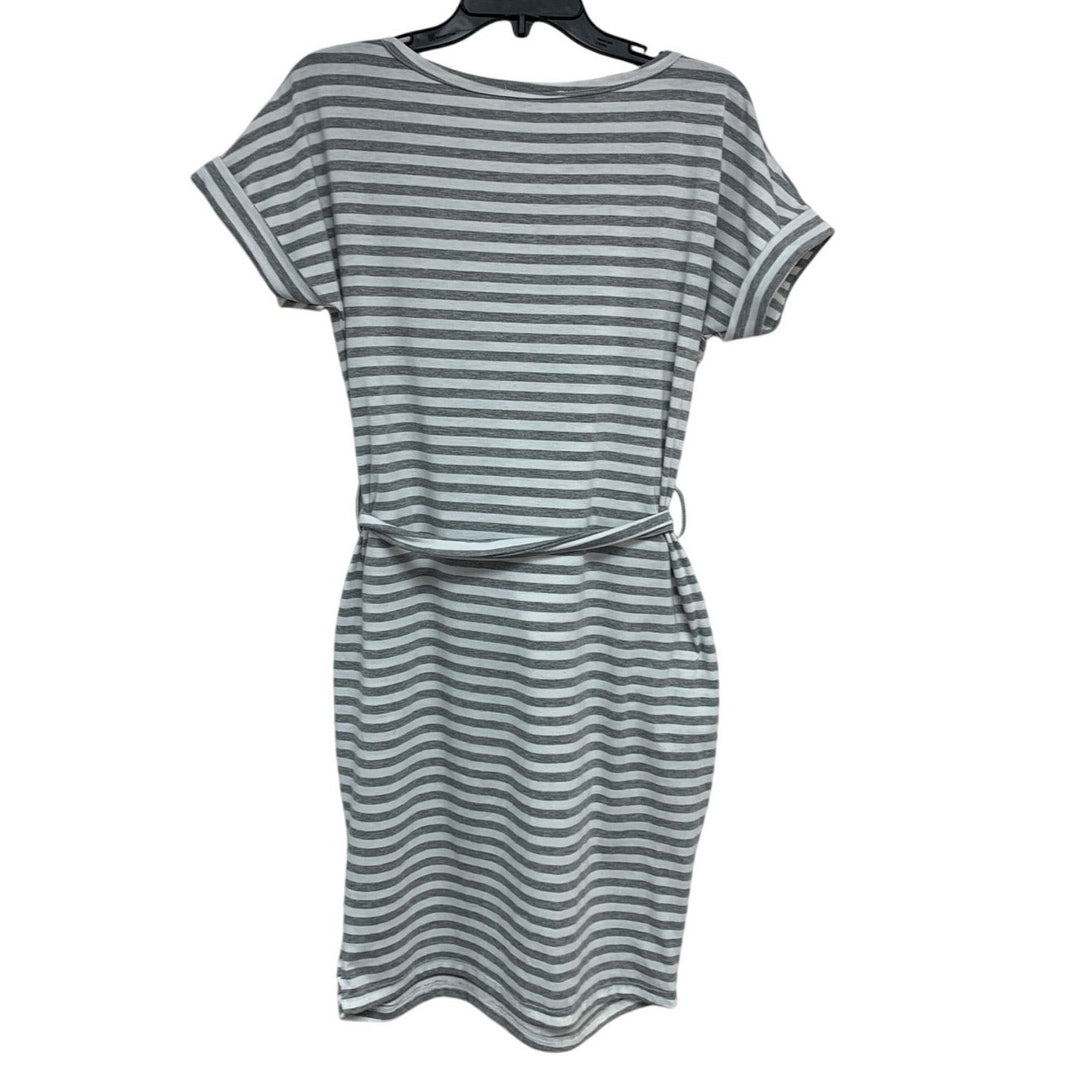 Fashion Womens Medium Striped Short Sleeve Tie Belt Tee Shirt Dress w Pockets