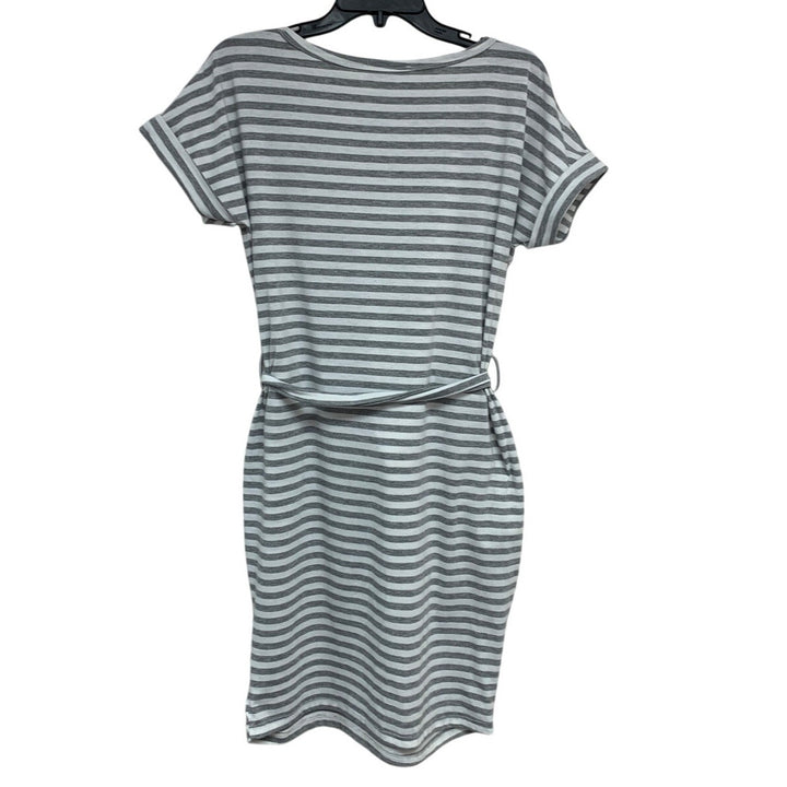 Fashion Womens Medium Striped Short Sleeve Tie Belt Tee Shirt Dress w Pockets