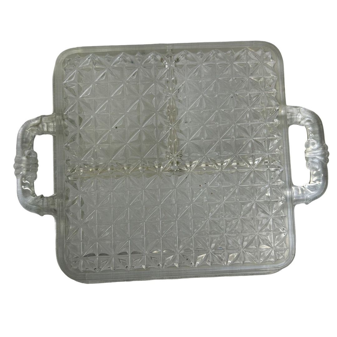 2 Vintage Clear Starburst Glass Appetizer Relish Olive Pickle Food Serving Trays