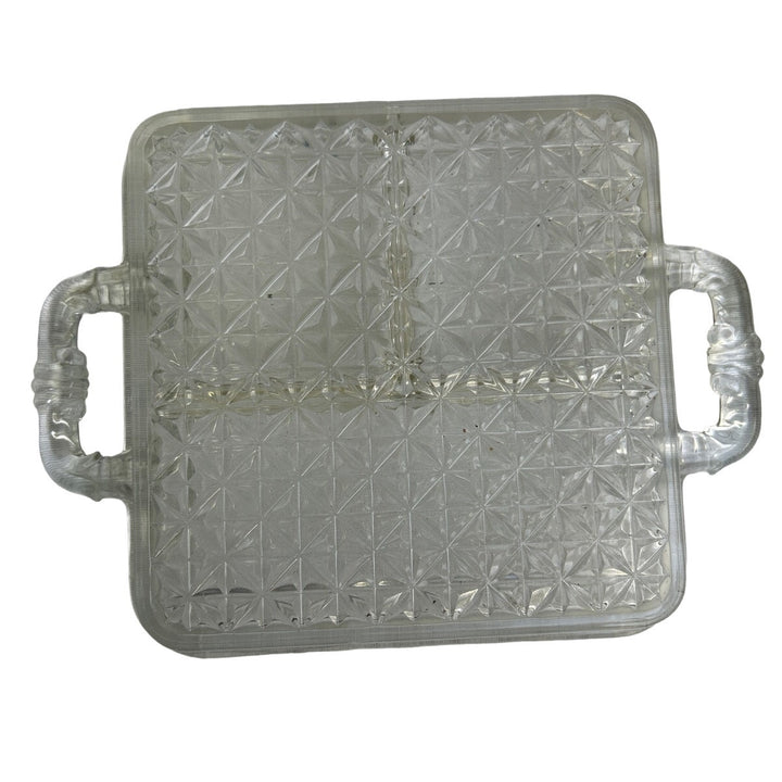 2 Vintage Clear Starburst Glass Appetizer Relish Olive Pickle Food Serving Trays