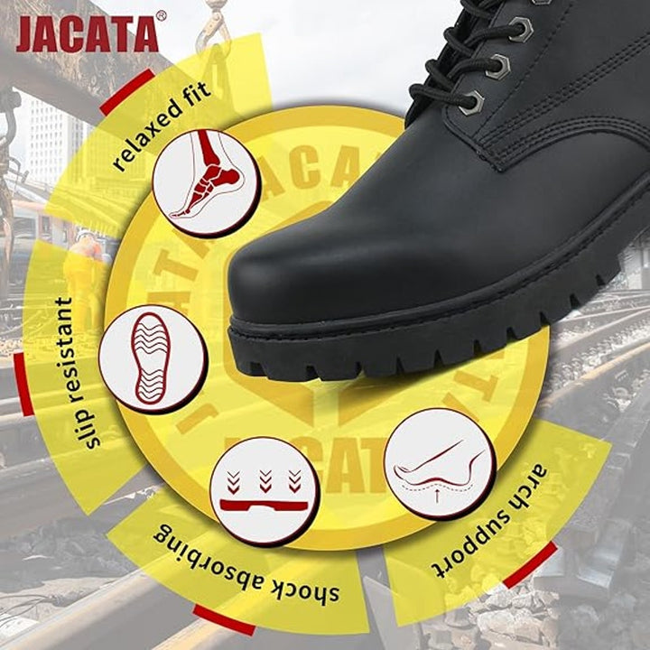 Jacata Mens Size 10 Black Faux Leather Work Lace Up Round Toe Rubber Sole Boots