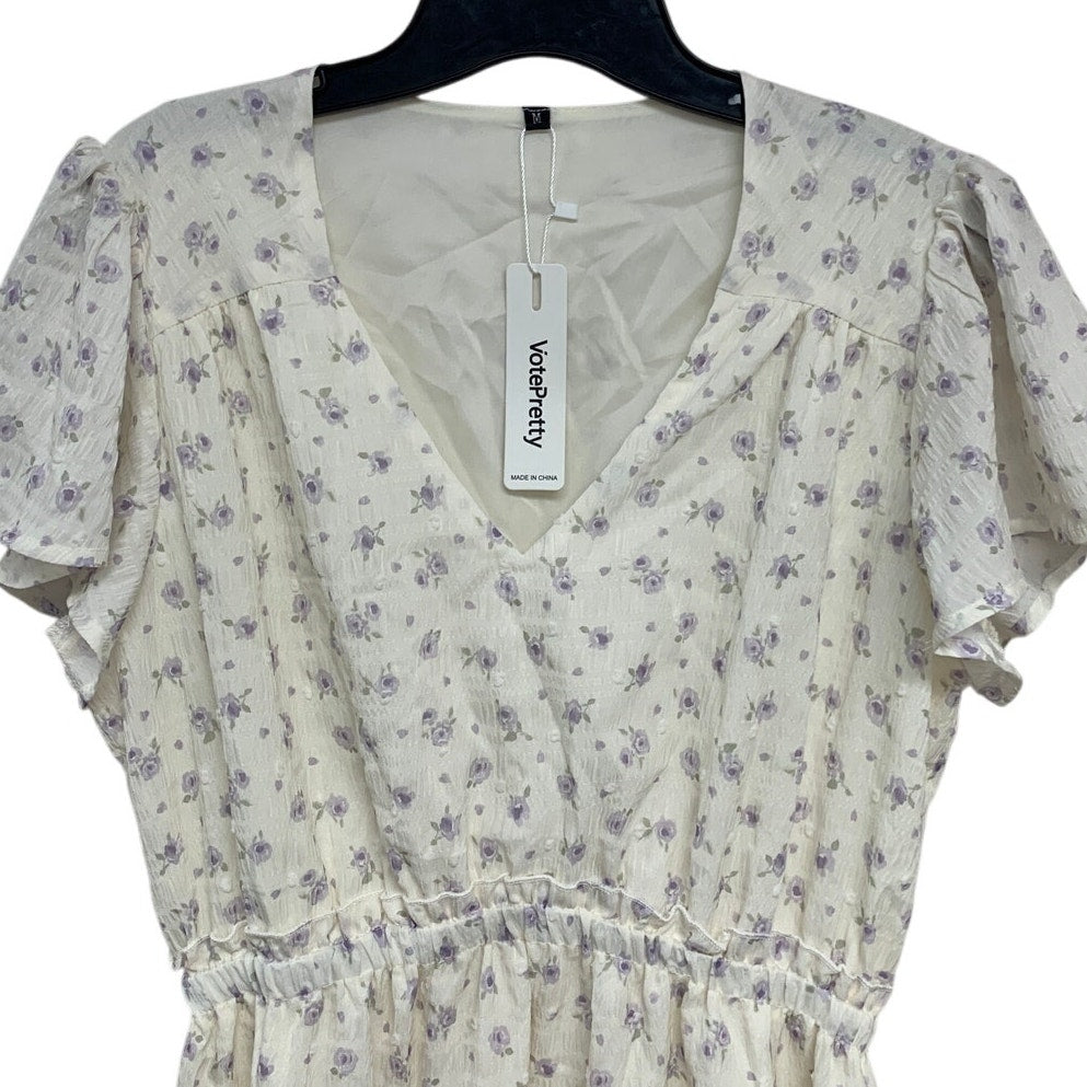 NWT New VotePretty Womens Medium Short Sleeve V Neck Floral Tiered Midi Dress