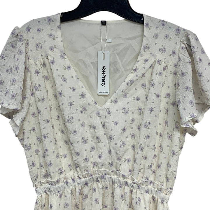 NWT New VotePretty Womens Medium Short Sleeve V Neck Floral Tiered Midi Dress