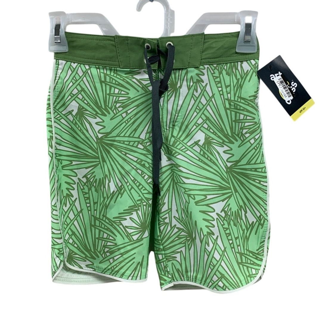 New Art Class Boys Size 4 Lined Tropical Green Leaf UPF 50+ Swim Swimming Trunks