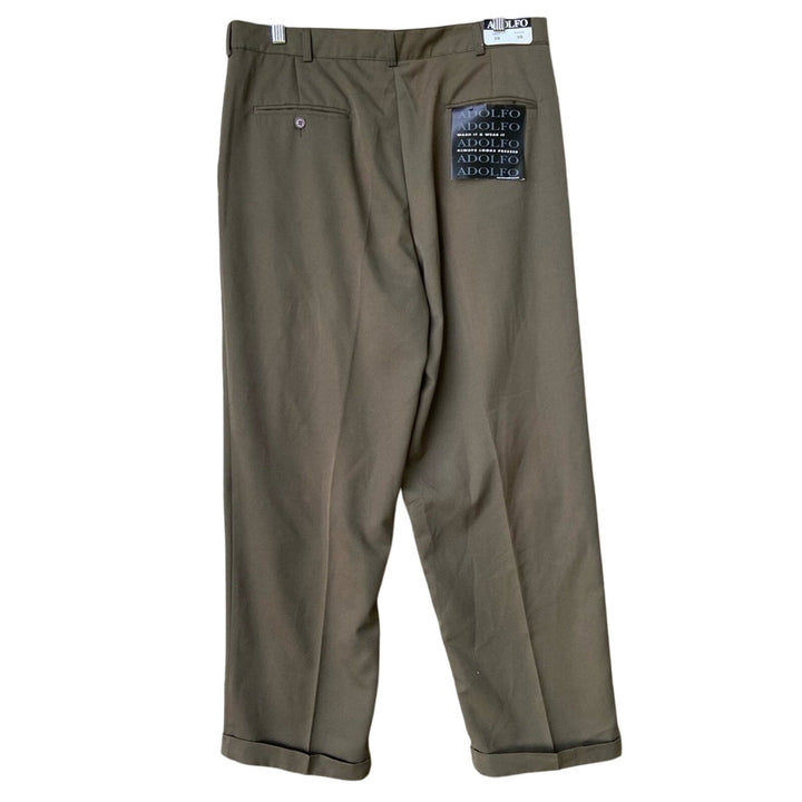 NWT New Adolfo Mens Size 38 X 30 Olive PolyRayon Pleated Front Dress Pants