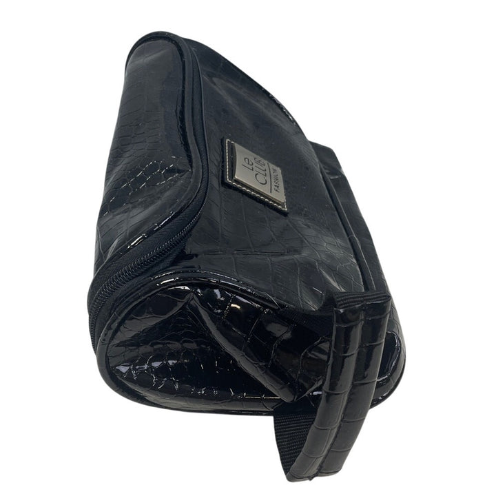 Le Club Fashion Black Vinyl Mens Full Zip Faux Croc Pattern Toiletry Bag Case