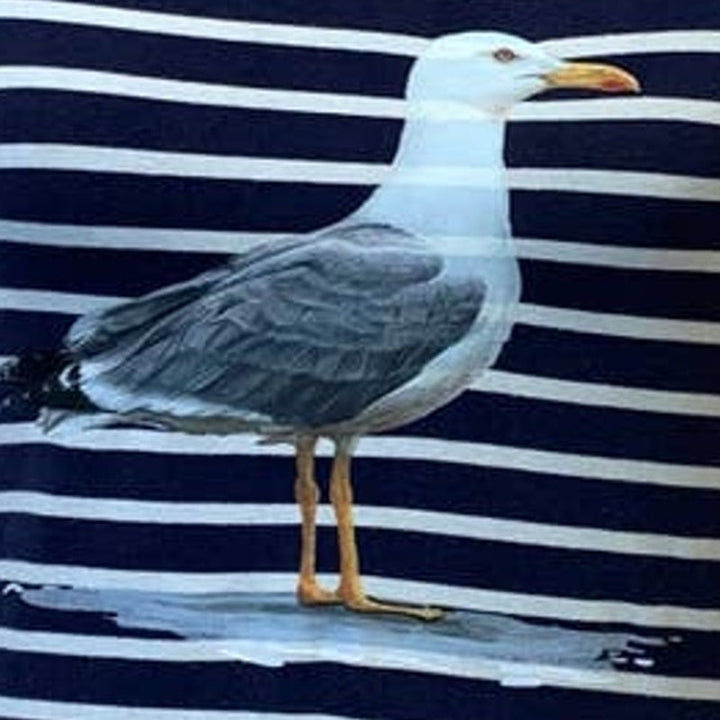 Hand Printed Upcycled Womens Small Seagull Bird Cotton Blend Long Sleeve Tee