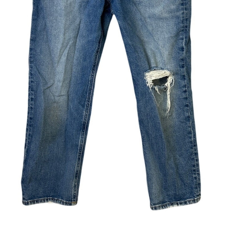 Re-Imagined J Crew Womens 28 Petite Classic Straight Distressed Denim Blue Capri
