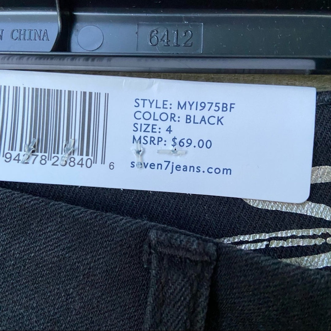 NWT New Seven7 Womens Size 4 Black High Rise Skinny Distressed Denim Jeans