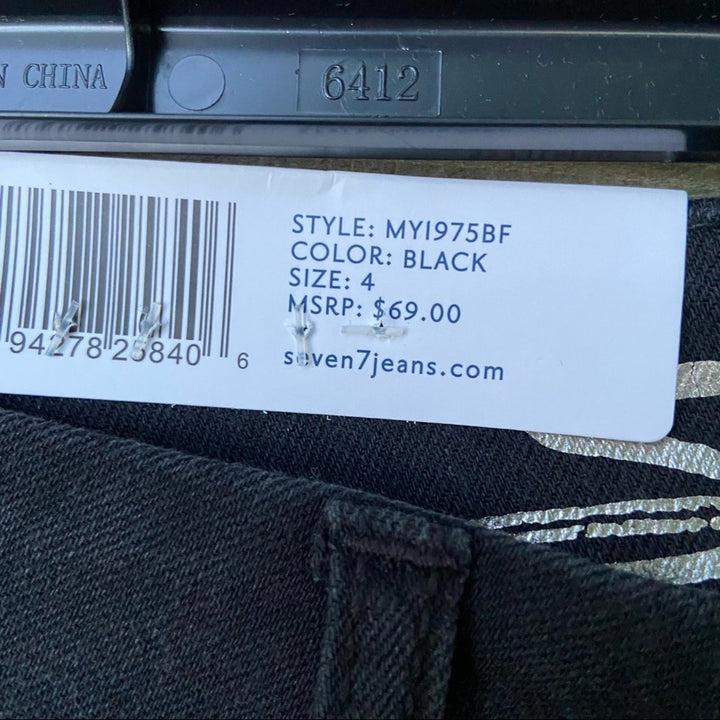 NWT New Seven7 Womens Size 4 Black High Rise Skinny Distressed Denim Jeans