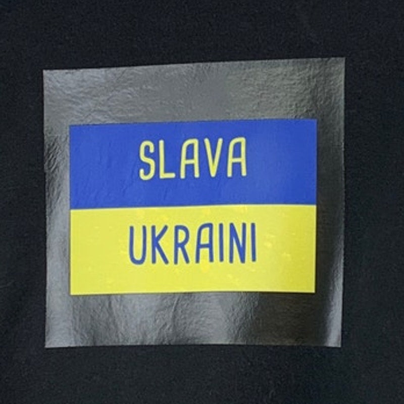 Upcycled Hand Printed Womens XS Slava Ukraini Save Ukraine Flag Sweatshirt