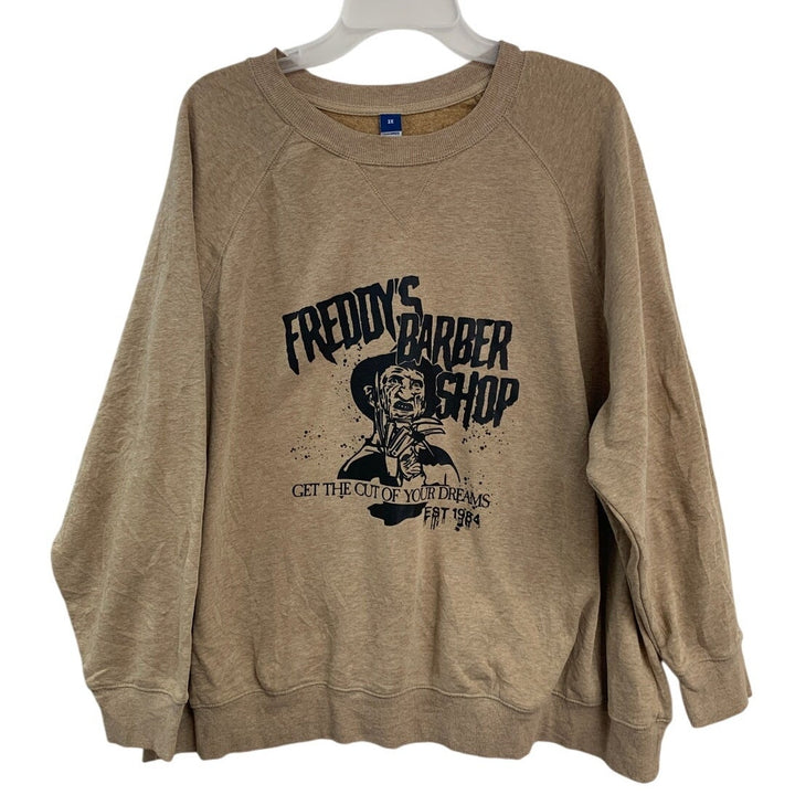 Upcycled Hand Printed Womens Plus Size 3X Freddy Krugers Barber Shop Sweatshirt
