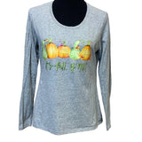 Hand Printed Upcycled Medium It's Fall Y'All Pumpkin Gourd Long Sleeve Tee